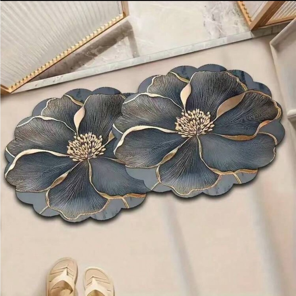 Slate Blue Metallic Floral Decorative Rug NEW 🏷️